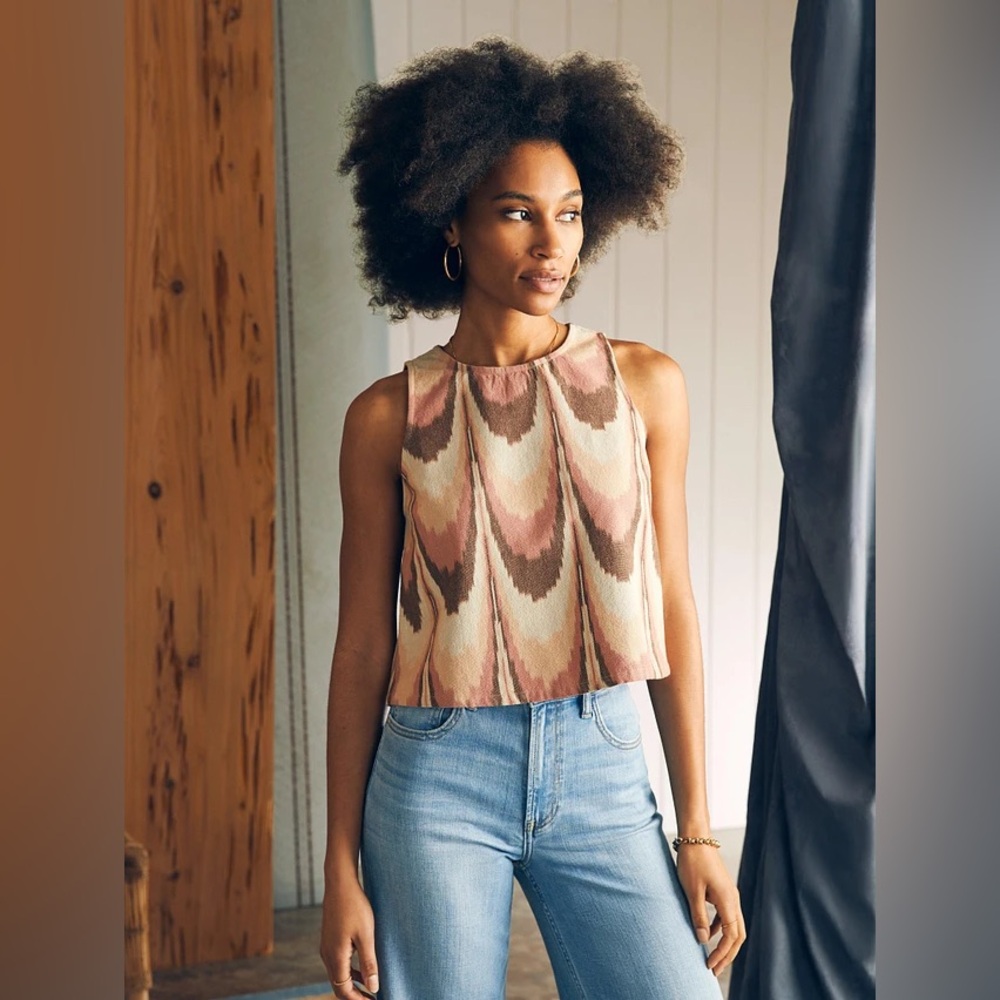 NEW $118 Faherty Ikat Shoreline Shell Sleeveless Organic Cotton Top Small 863